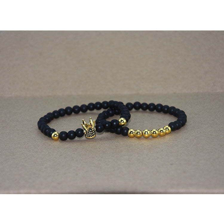 Crown Mens Beaded Bracelet Adjustable Size