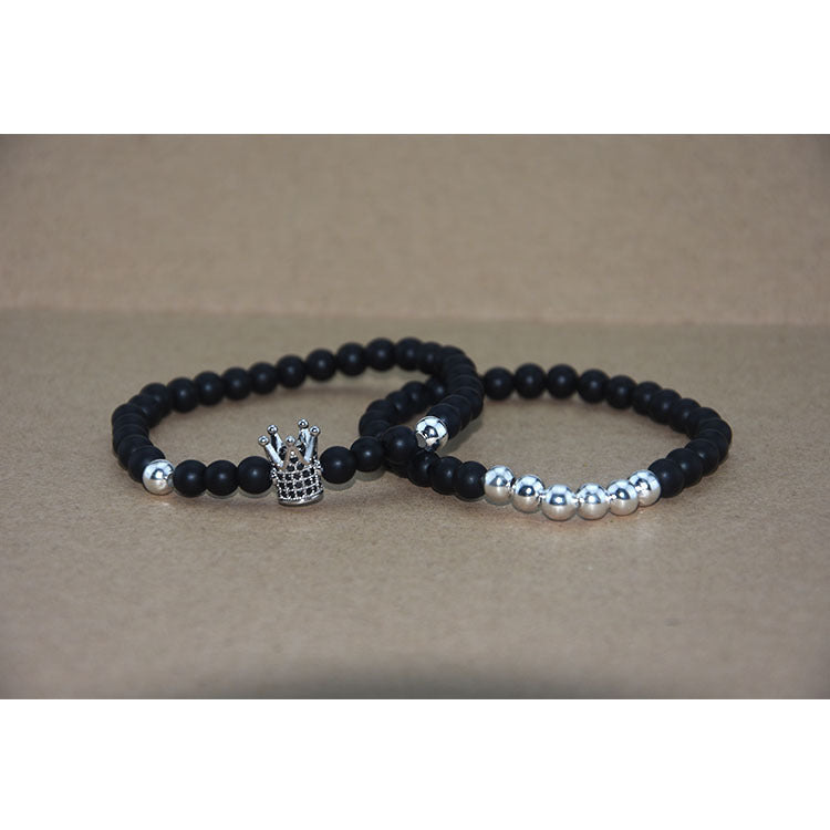 Crown Mens Beaded Bracelet Adjustable Size