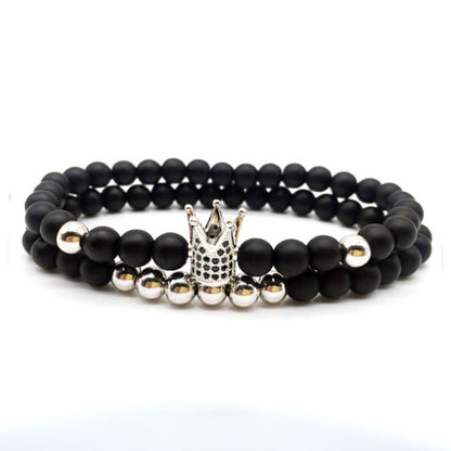 Crown Mens Beaded Bracelet Adjustable Size