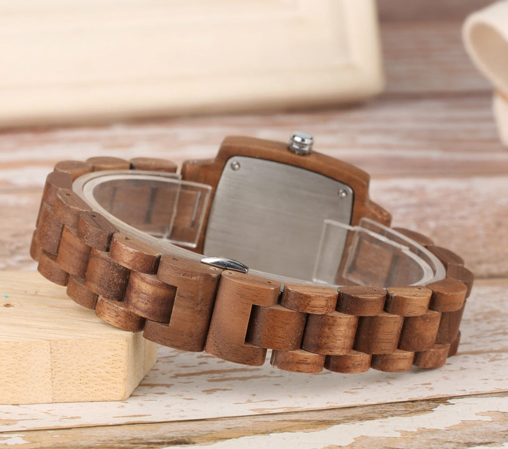 Wooden Square Face Couple Watch Gift Set