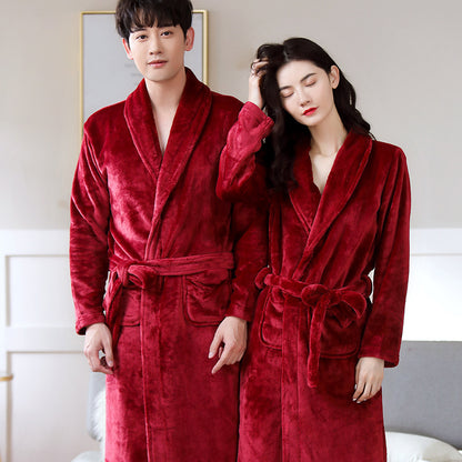 Matching Bathrobe Winter Nightgown Set for Couples