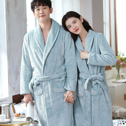 Matching Bathrobe Winter Nightgown Set for Couples