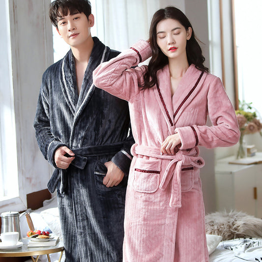 Matching Bathrobe Winter Nightgown Set for Couples