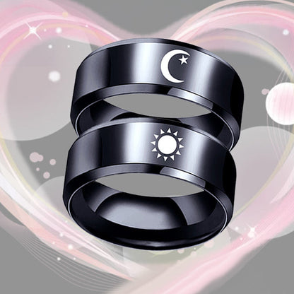 Engraved Sun and Moon Promise Rings Set for 2