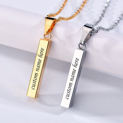 Engraved Bar Couple Promise Necklaces Set