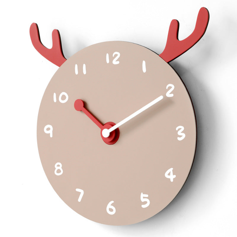 Cute Reindeer Silent Wall Clock for Kids Bedroom