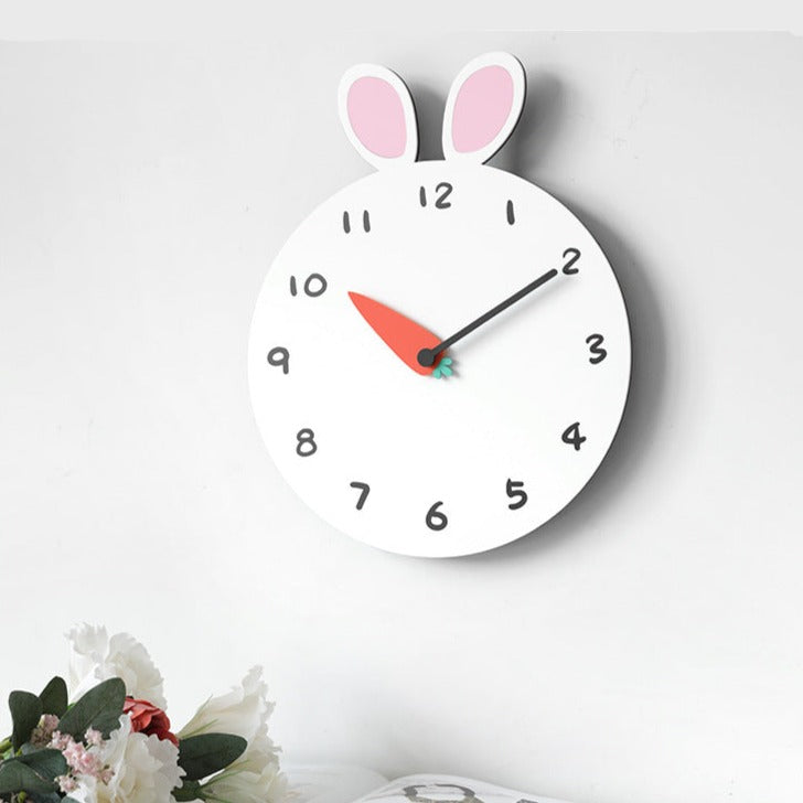 Carrot Bunny Silent Wall Clock for Kids Bedroom