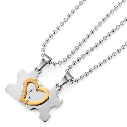 Half Heart Jigsaw Puzzle Couples Necklaces Set for 2