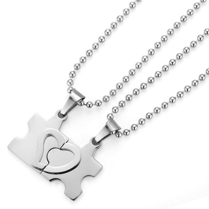 Half Heart Jigsaw Puzzle Couples Necklaces Set for 2