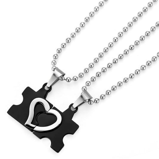 Half Heart Jigsaw Puzzle Couples Necklaces Set for 2