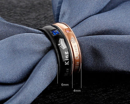 Matching Engravable King & Queen Crown Promise Rings Set for Couples