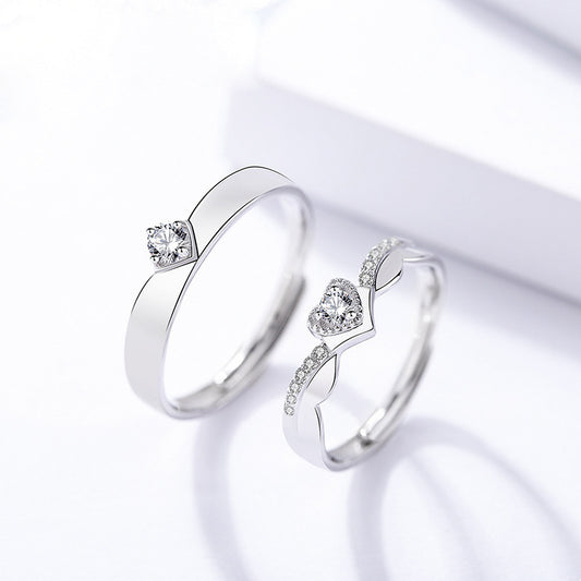 Engraved CZ Matching Rings Set for Couples