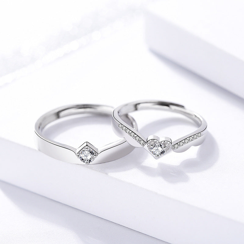 Engraved CZ Matching Rings Set for Couples