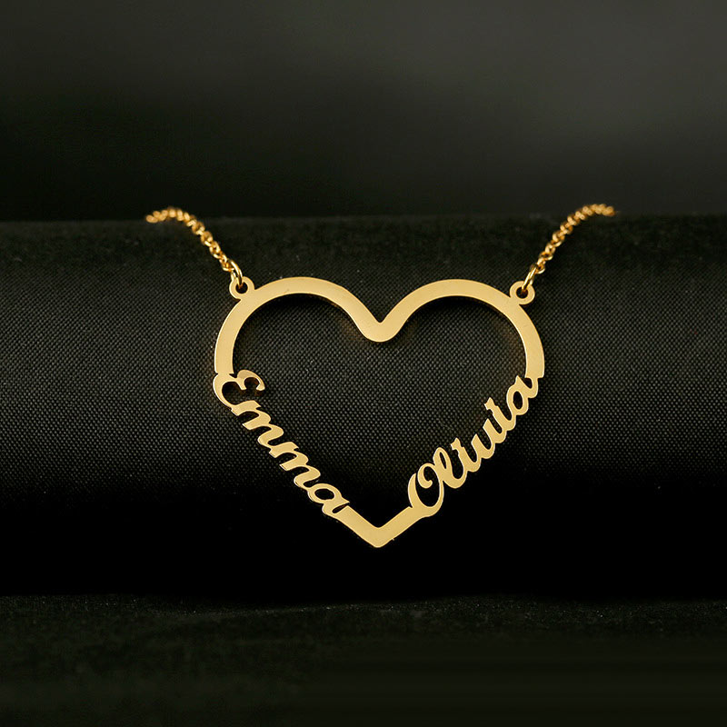 Two Names Heart Pendant Necklace