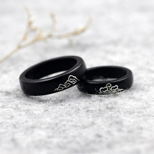 Mountain and Ocean Wooden Rings Set