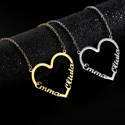 Two Names Heart Pendant Necklace
