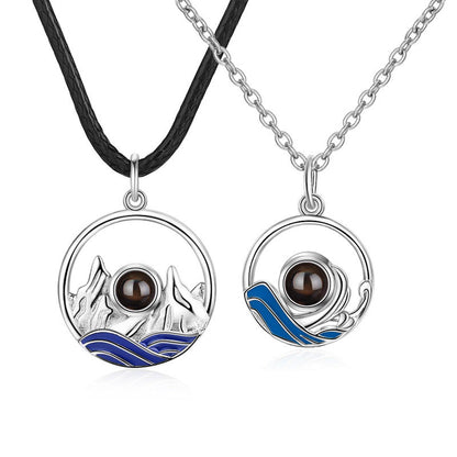 Sea and Mountain Light Projection Couple Necklaces