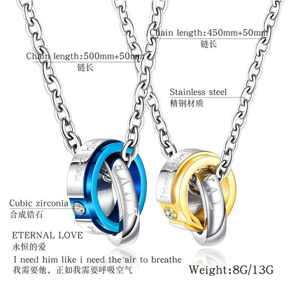 Double Rings Necklaces Gift for Him and Her