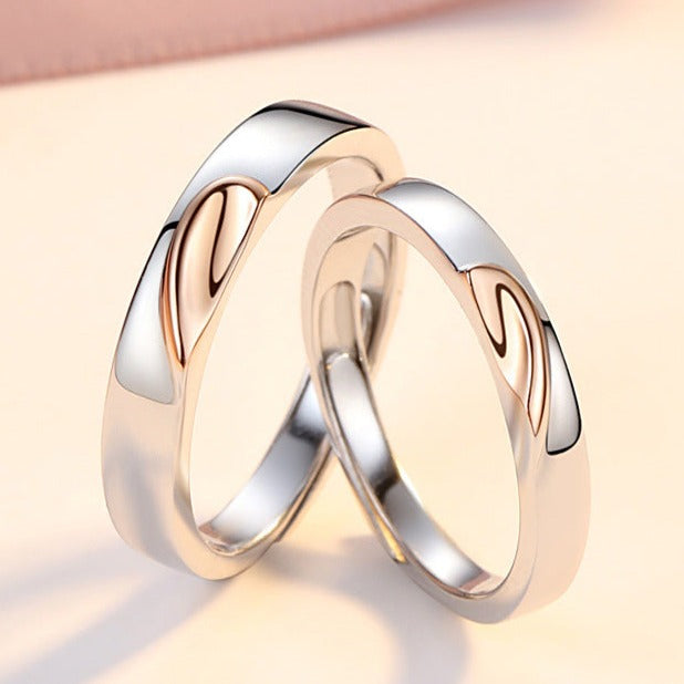 Engraved Half Hearts Rings Set for Two - 18K Gold Plated Sterling Silver