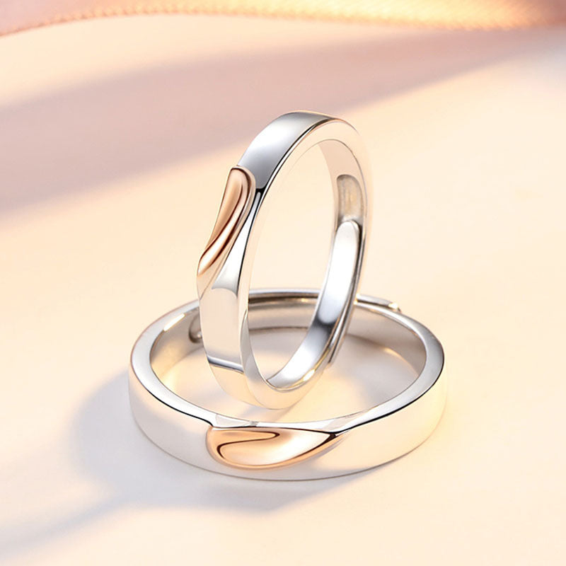 Engraved Half Hearts Rings Set for Two - 18K Gold Plated Sterling Silver