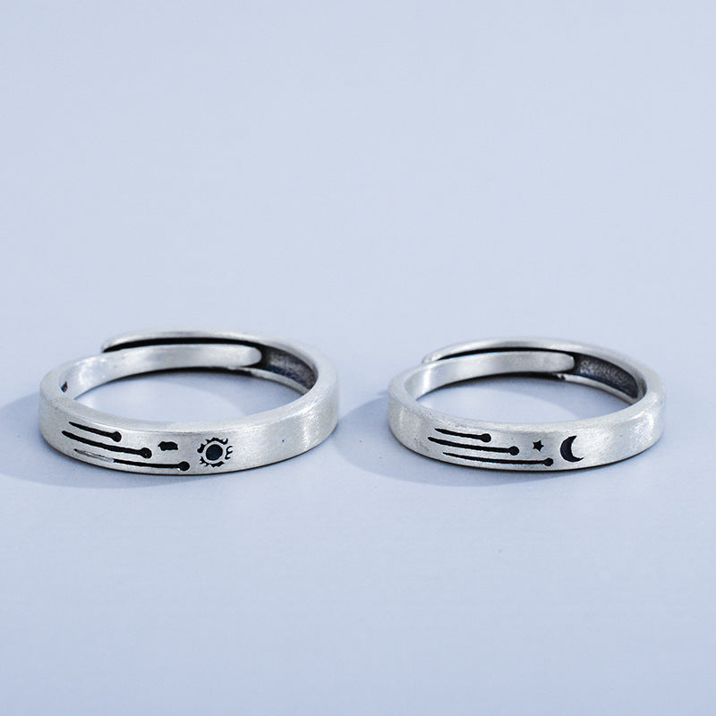 Engravable Matching Sun and Moon Promise Rings Set