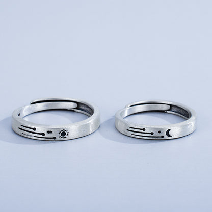 Engravable Matching Sun and Moon Promise Rings Set