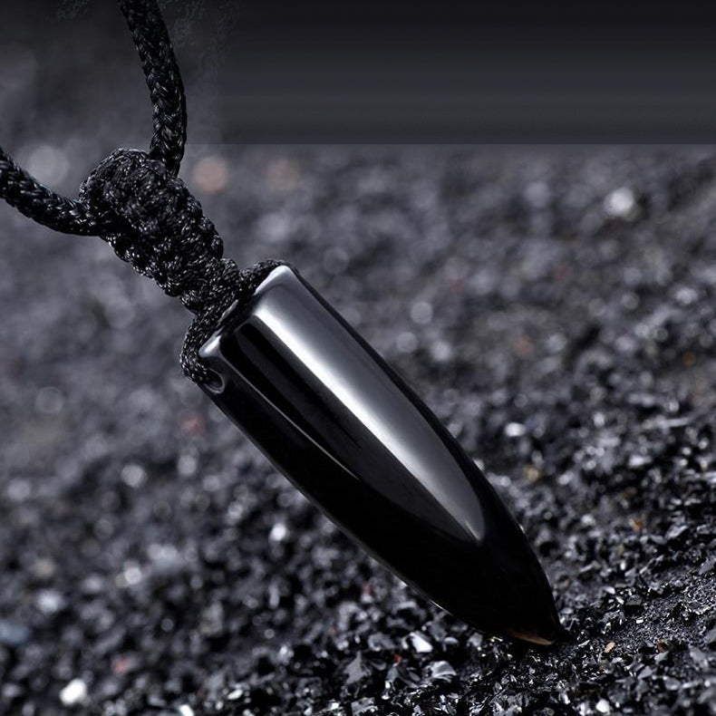 Custom Engravable Obsidian Bullet Necklace