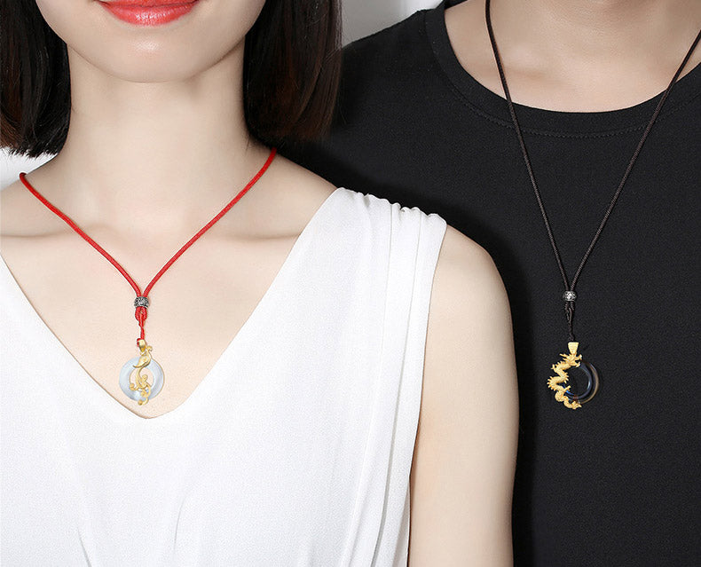Phoenix and Dragon Couple Necklaces Set
