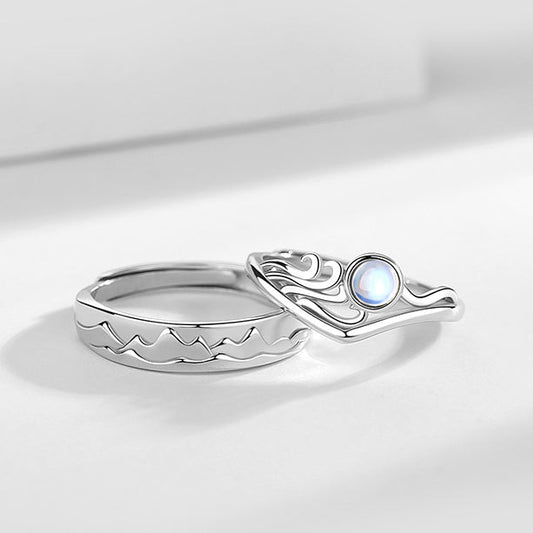 Ocean Mountains Matching Couple Rings Set Gift