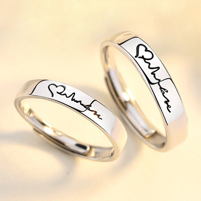 Custom Engraved Heartbeat Wedding Rings for Couples (Adjustable Size)