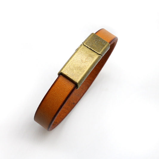 Custom Name Mens Leather Bracelet 22.5cm