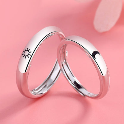 Sun and Moon Couple Rings Jewelry Gift Set (Adjustable Size)