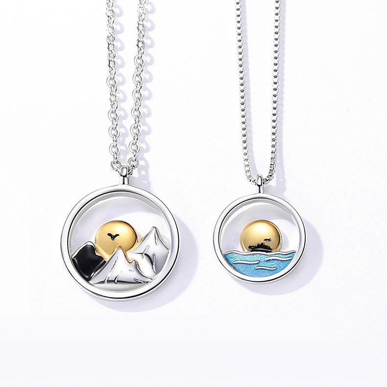 Ocean Mountain Promise Necklaces for Couple