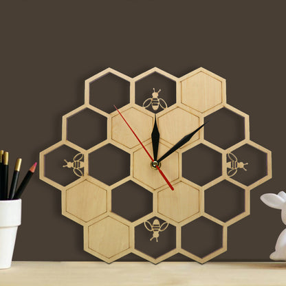 Wooden HoneyComb Wall Deco Clock