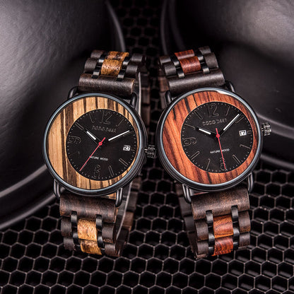 Matching Wood Couple Quartz Watch Set