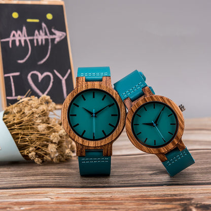 Matching Wooden Couple Watch Gift Set Blue Strap