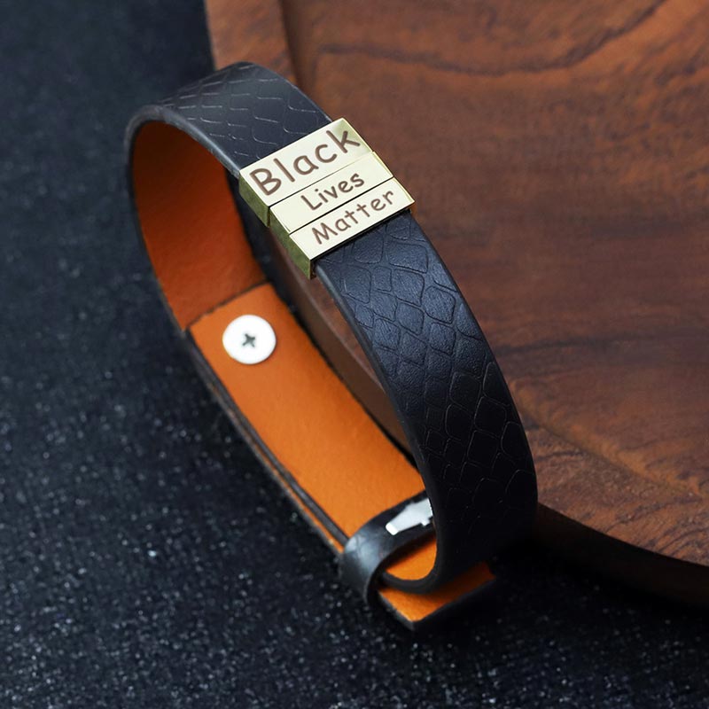 Engraved Charms Leather Bracelet for Men