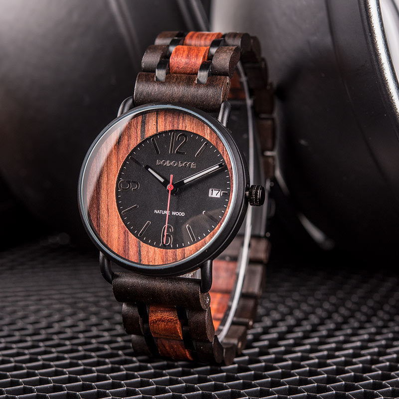 Matching Wood Couple Quartz Watch Set