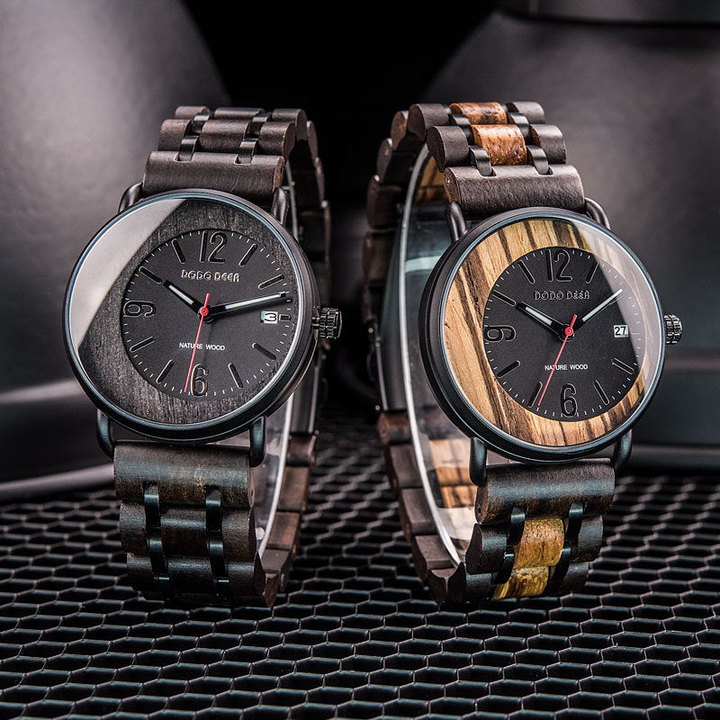 Matching Wood Couple Quartz Watch Set