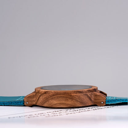 Matching Wooden Couple Watch Gift Set Blue Strap