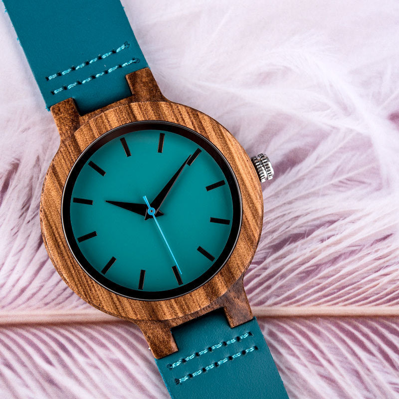 Matching Wooden Couple Watch Gift Set Blue Strap