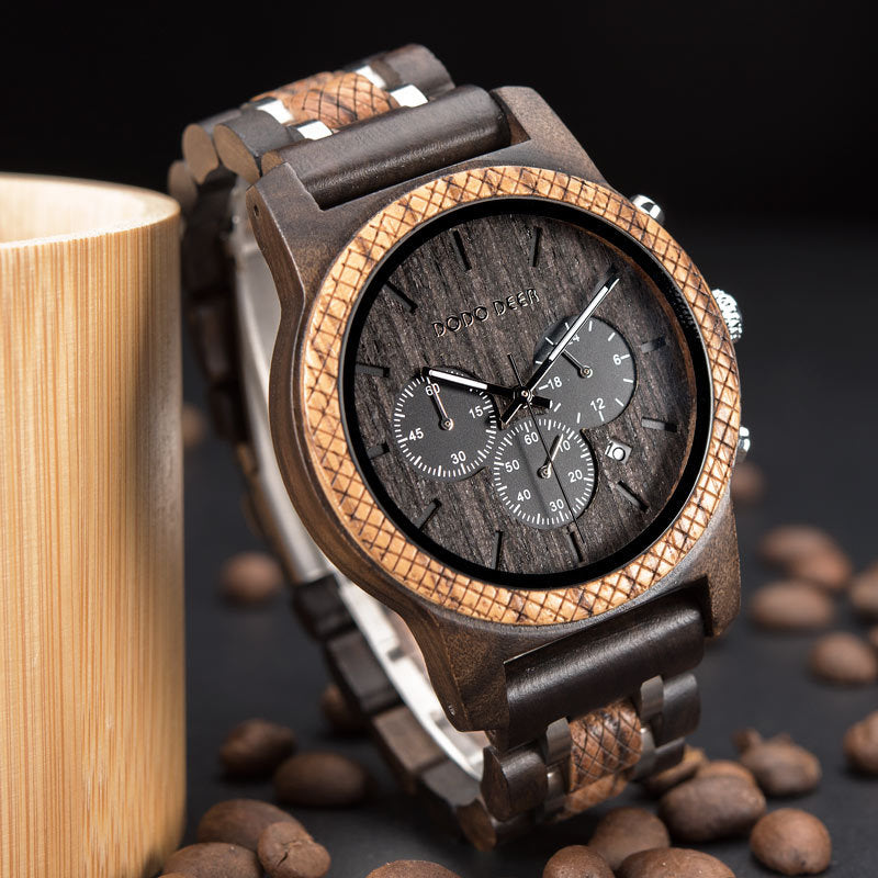 Engraved Matching Wood Couple Quartz Watch Set