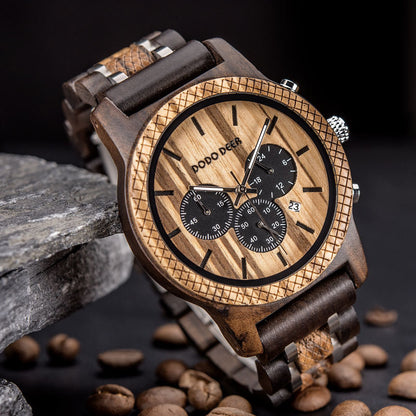 Engraved Matching Wood Couple Quartz Watch Set