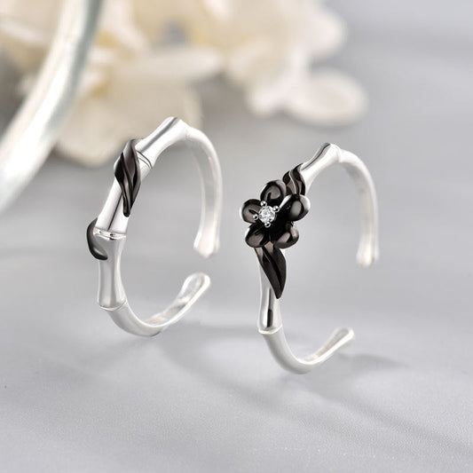 Adjustable Matching Flower Rings for Couples