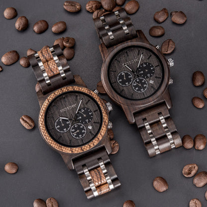 Engraved Matching Wood Couple Quartz Watch Set