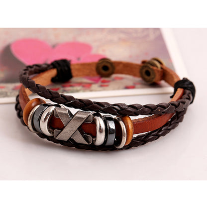 Leather Braided Rope Wrap Bracelet Gift for Guys