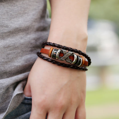 Leather Braided Rope Wrap Bracelet Gift for Guys