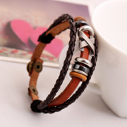 Leather Braided Rope Wrap Bracelet Gift for Guys