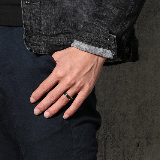 Engraved Mens Ring Black Tungsten