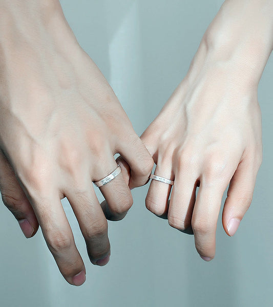 Engraved Couples Promise Rings Set Sterling Silver